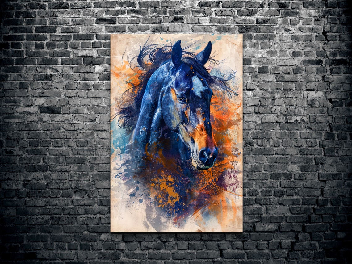 Dark Horse Profile in Watercolor Splatter on Cream Art Poster - Image 2