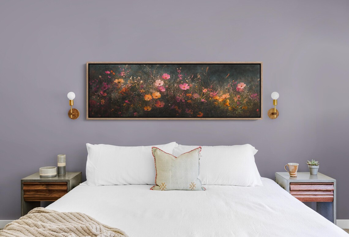 Dark Moody Cosmos Wildflower Meadow Romantic Night Floral Art Poster - Image 4