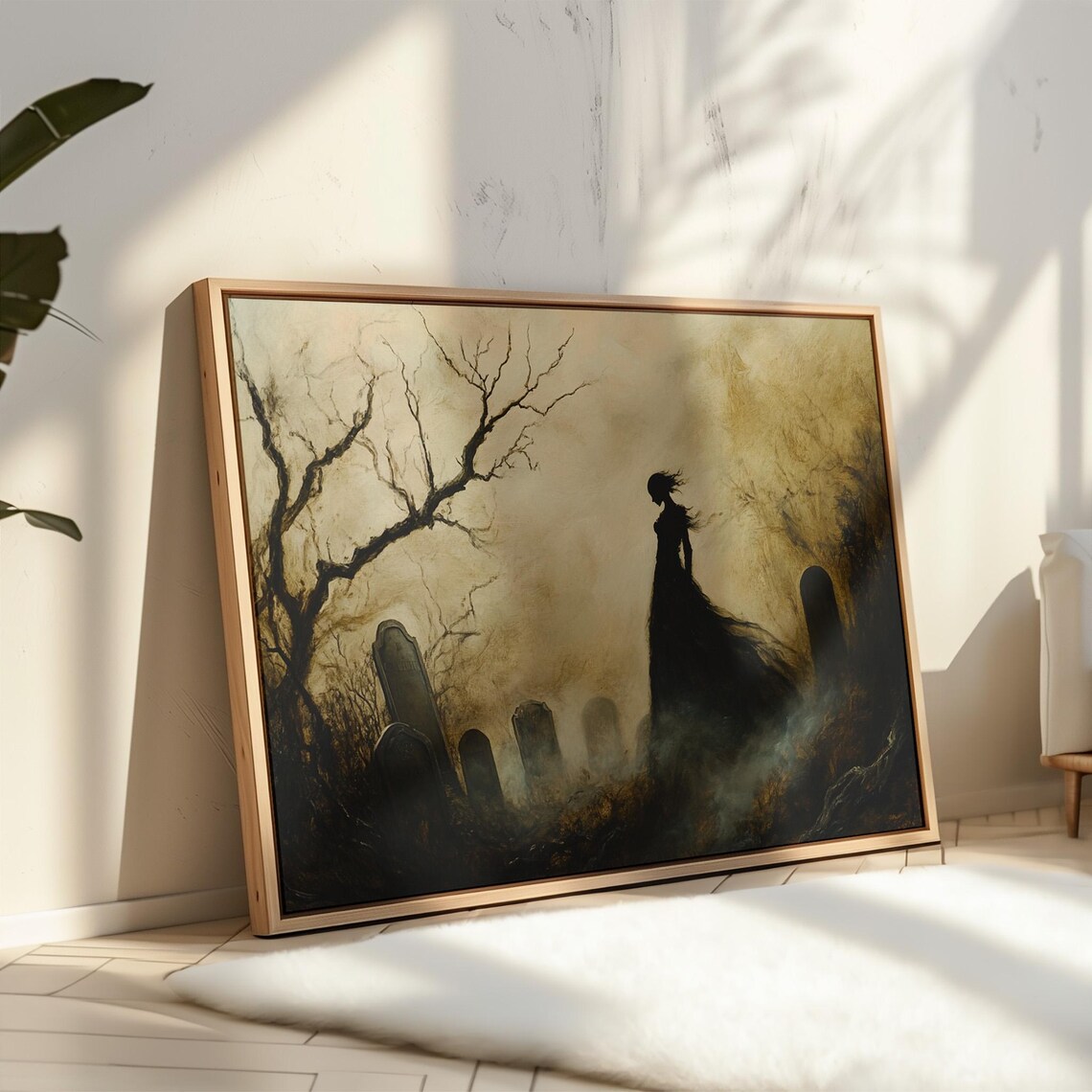 Haunting Gothic Graveyard Art, Victorian Ghost Silhouette