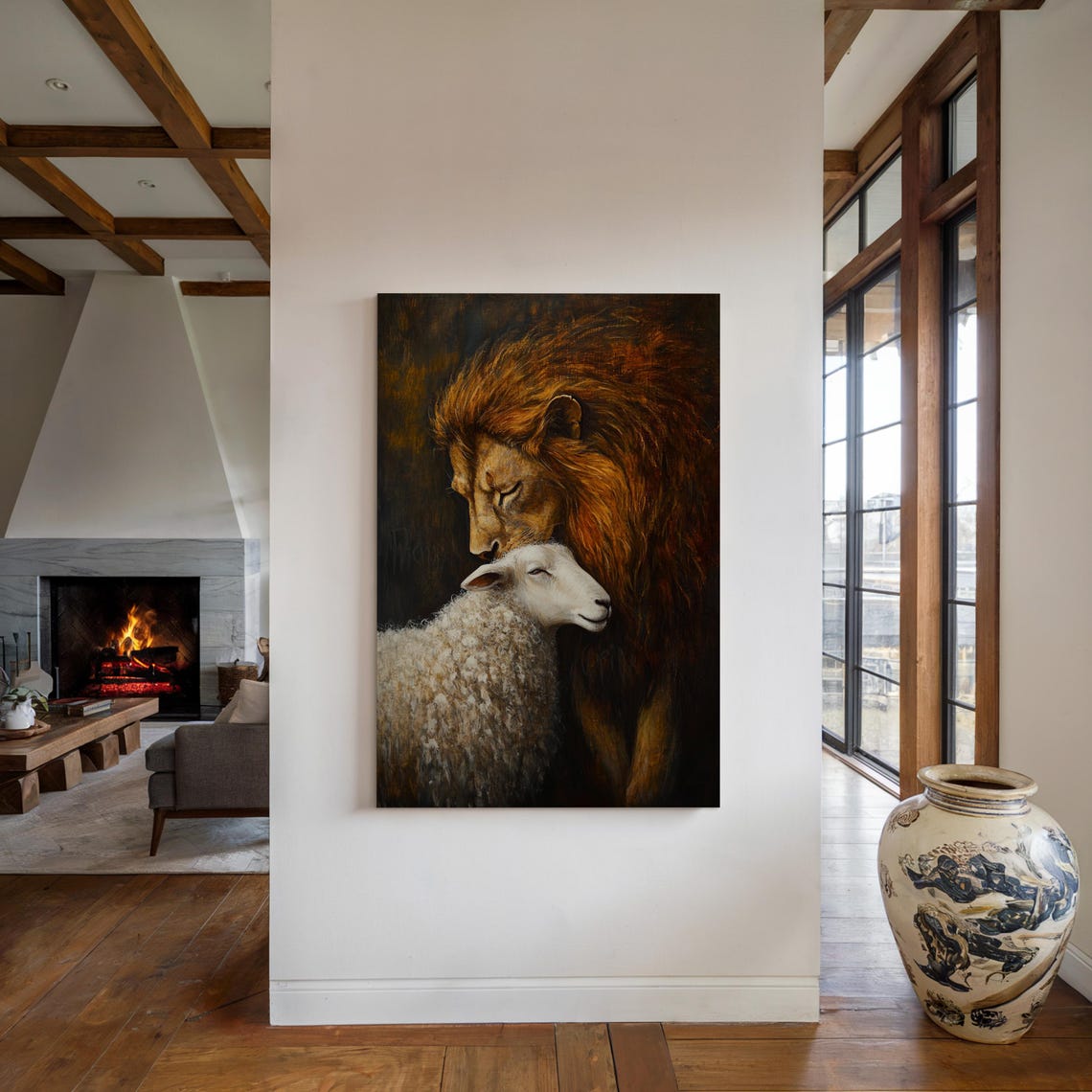 Lion And Lamb Serene Harmony Resting Together Christian Peace Poster - Image 5