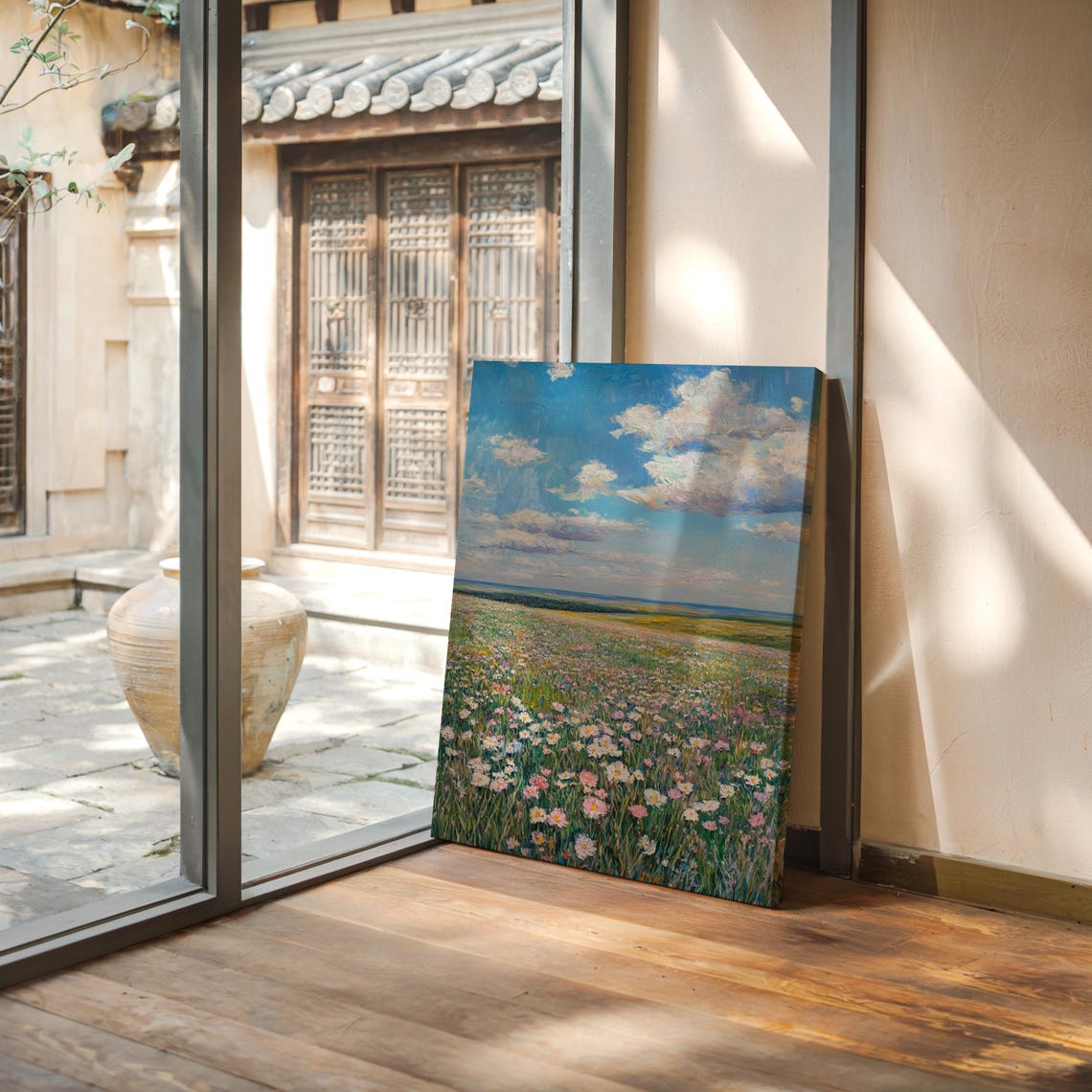 Wildflower Meadow Stretching To Horizon Under Big Cloudy Sky Poster - Image 5