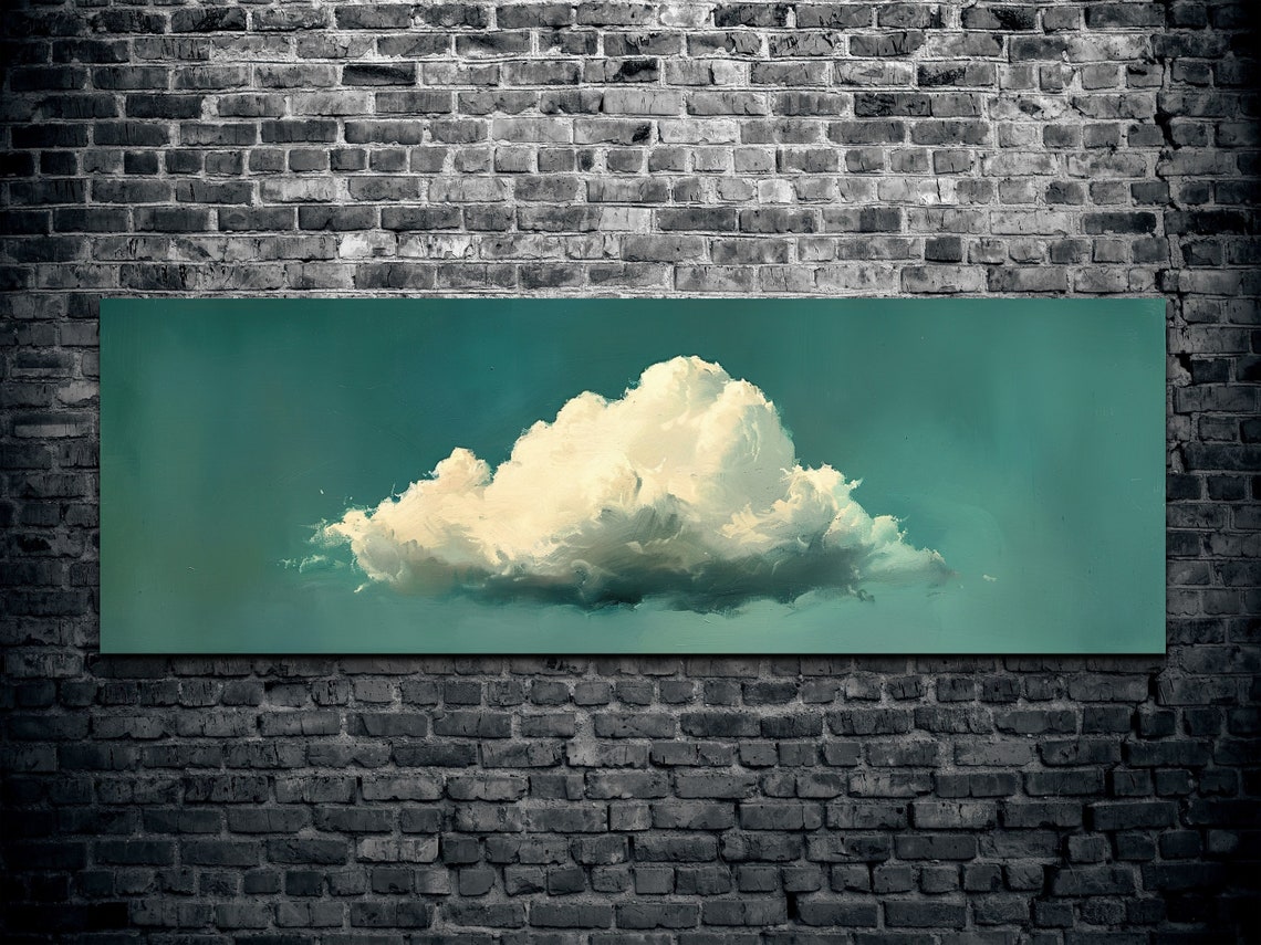 Solitary White Cloud Drifting Across Teal Sky Minimalist Poster - Image 2