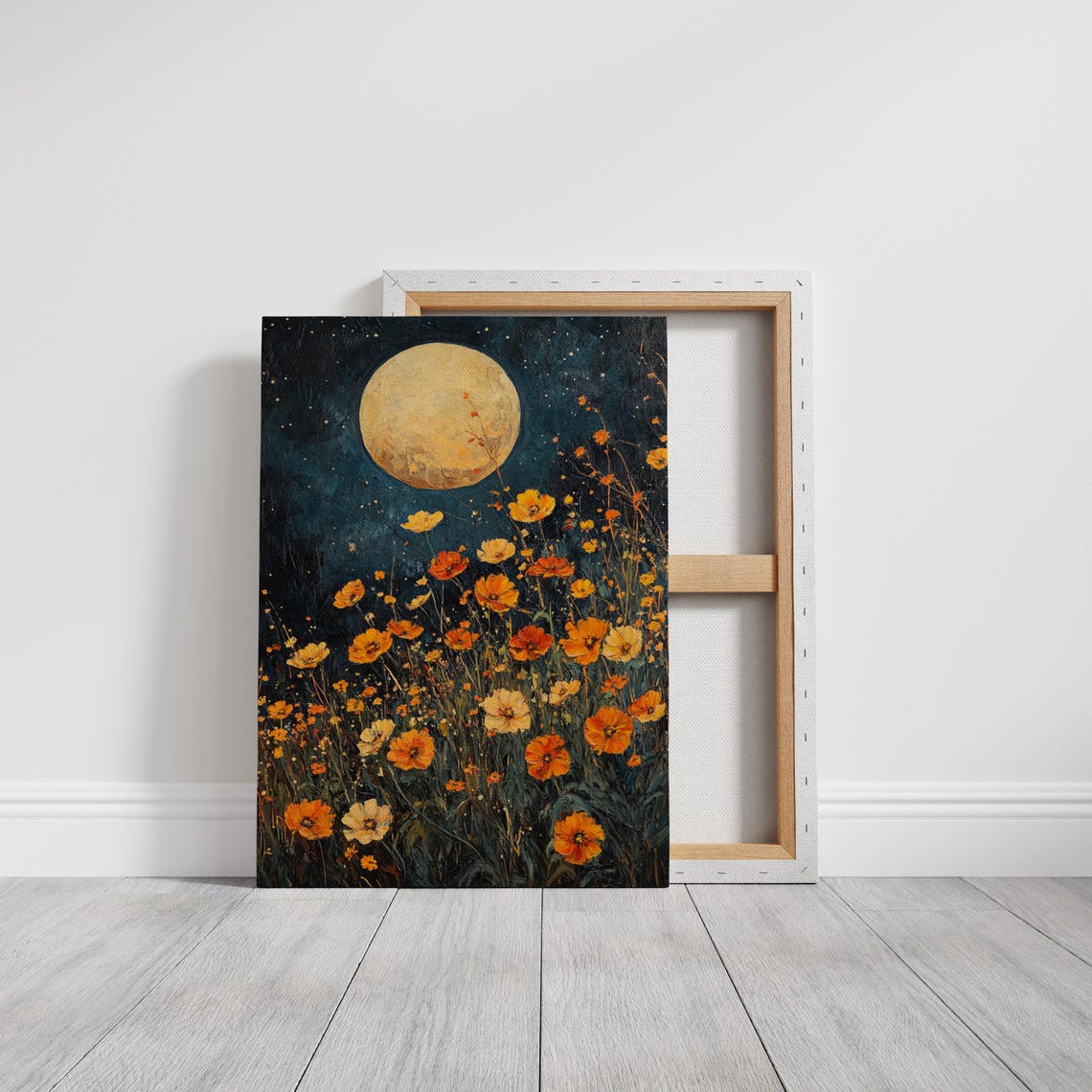 Moonlit Wildflower Meadow Golden Blooms Full Moon Night Art Poster - Image 3