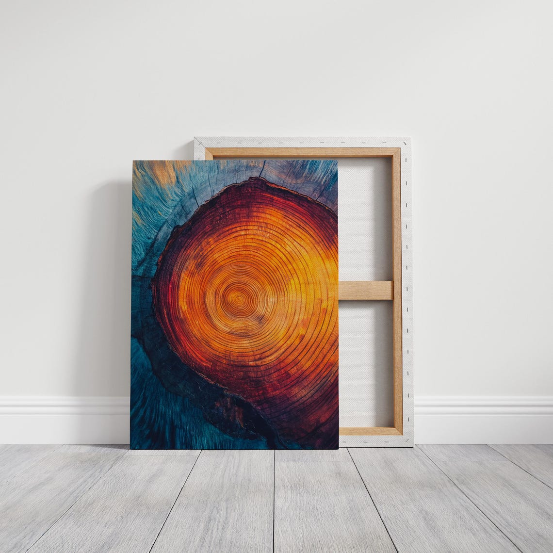 Fiery Ember Glow Tree Ring Teal Abstract Wood Botanical Wall Poster - Image 6