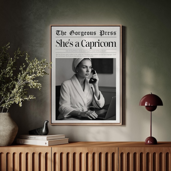She's a Capricorn Funny Zodiac Newspaper Style Personality Poster