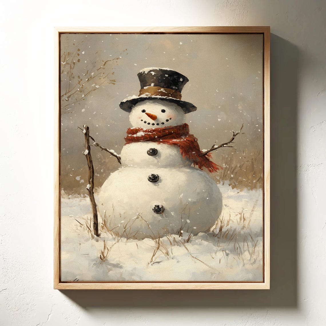 Smiling Snowman In Red Scarf And Top Hat Snowy Field Christmas Poster - Image 3