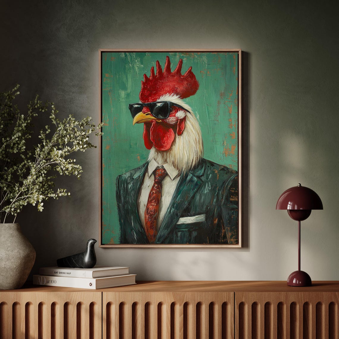 Rooster Wearing Sunglasses and Suit with Red Tie Funny Animal Poster - Image 7