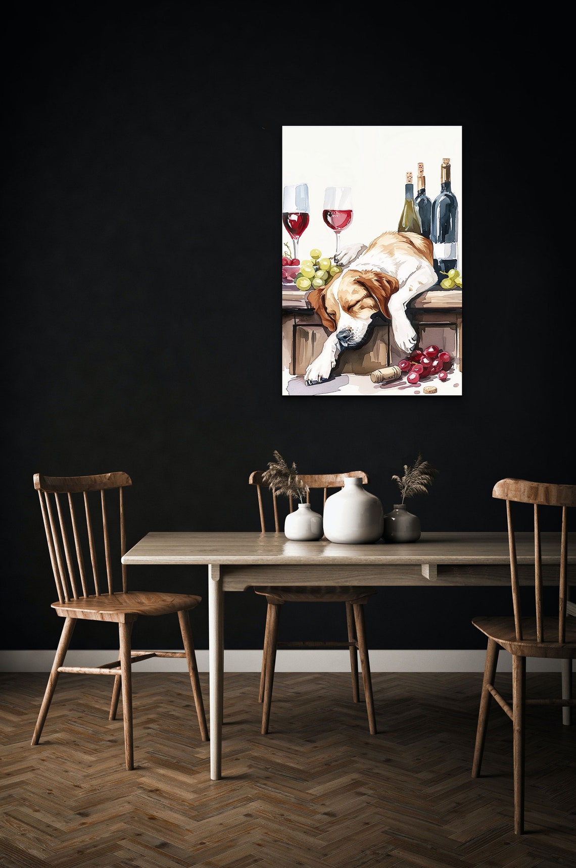 Sleeping Beagle Puppy Wine Bar Humorous Dog Watercolor Wall Art - Image 3