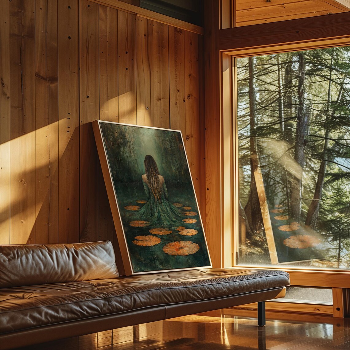 Enigmatic Reflection Woman, Mystical Nature Artwork - Image 4