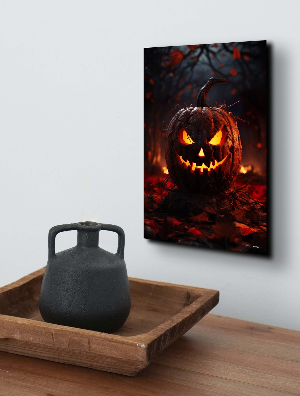 Scary Glowing Jack-O-Lantern Dark Forest Ember Night Art Poster - Image 5