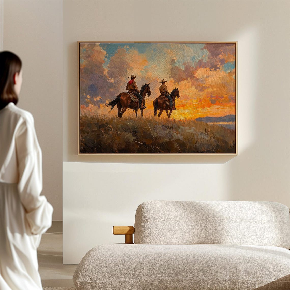 Cowboys At Sunset Art Western Landscape Wall Decor Rustic Ranch Poster Vintage Southwest Scene - Image 3