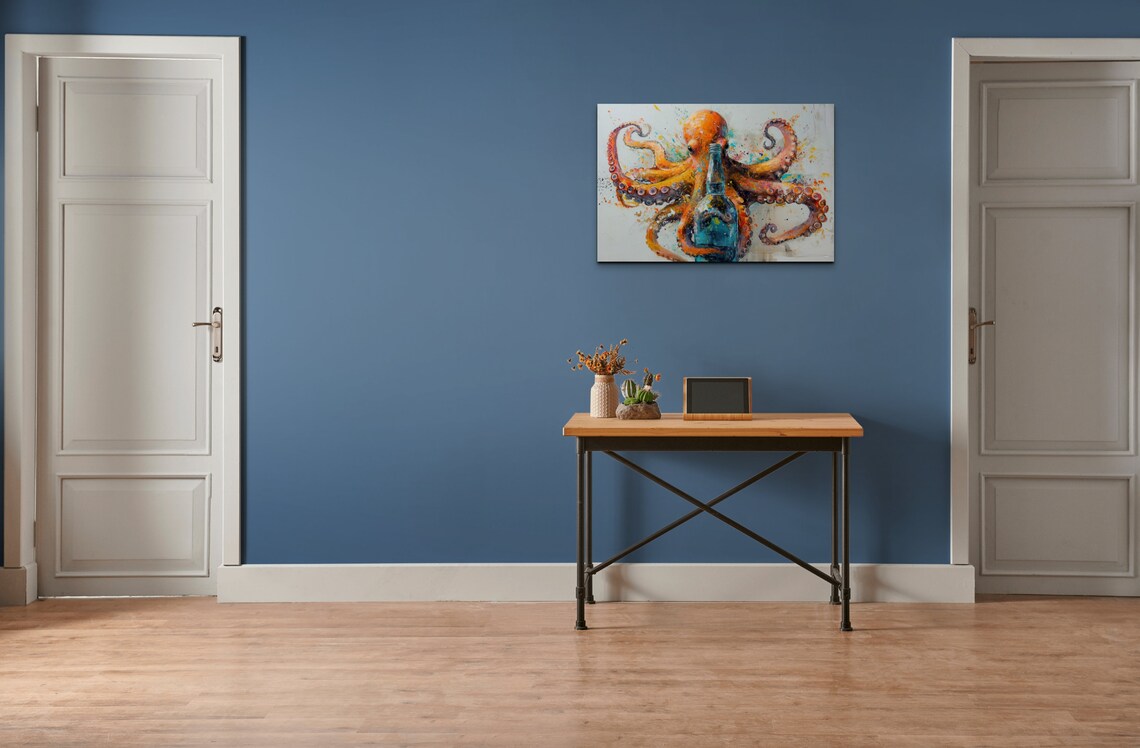 Octopus Painting Wall Art On Nautical Seascape Artwork Gallery Wrap Stretched On Ready To Hang - Image 7