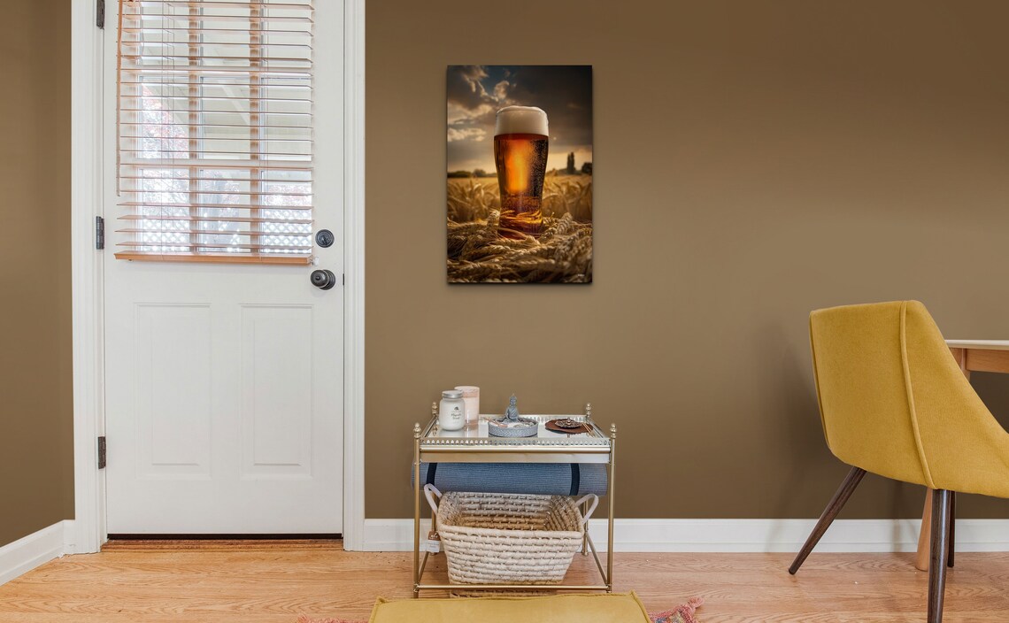 Tall Frosty Beer Glass Standing in a Golden Wheat Field Wall Art - Image 6