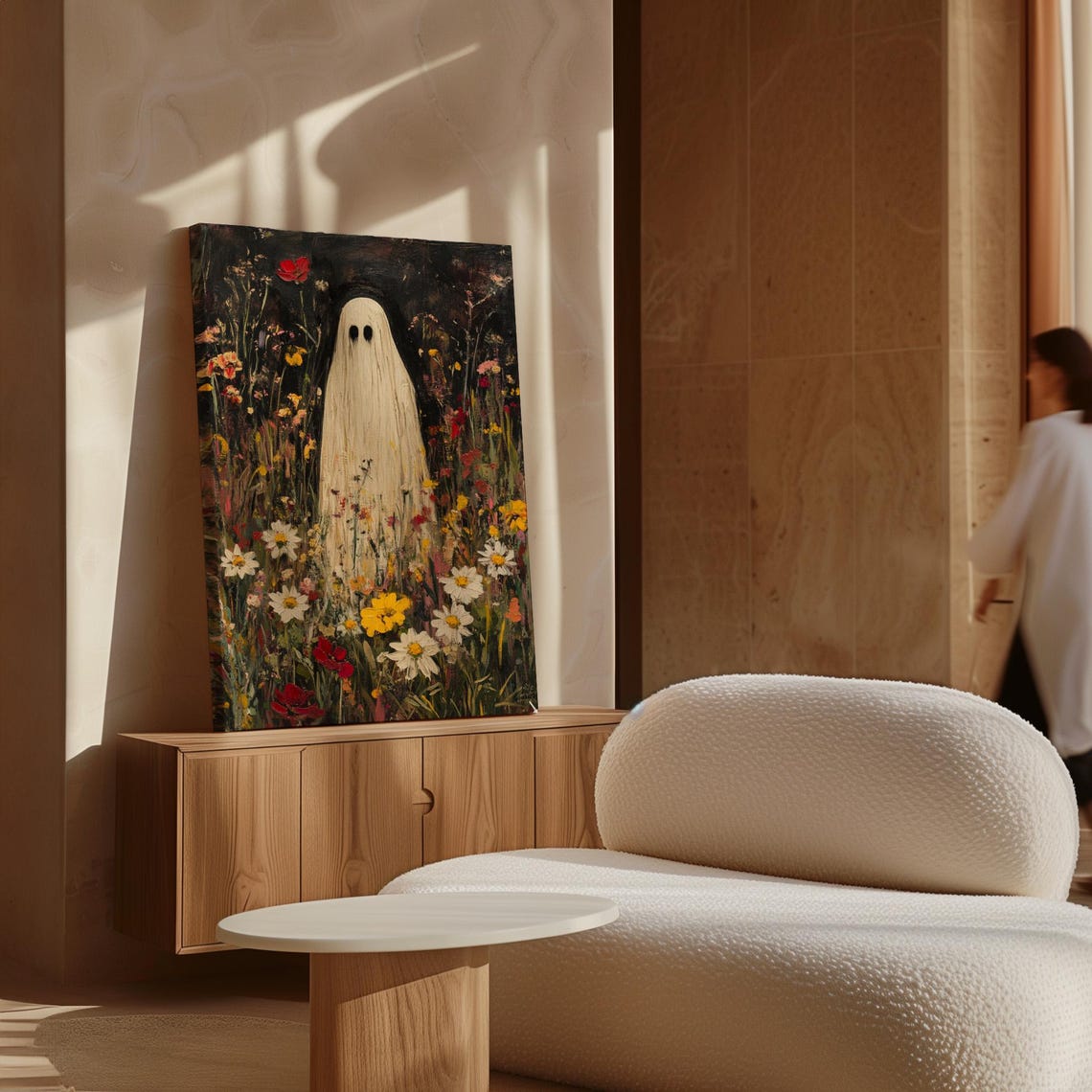 Gentle Sheet Ghost Among Bright Wildflowers in a Meadow Poster - Image 6