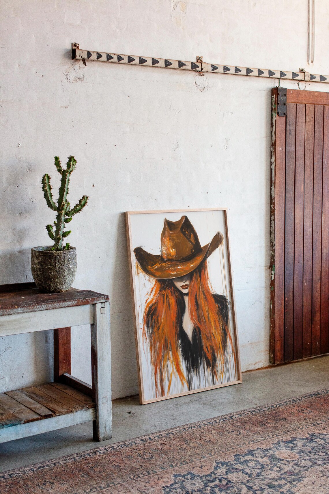 Western Cowgirl Art, Textured Hat Painting - Image 3