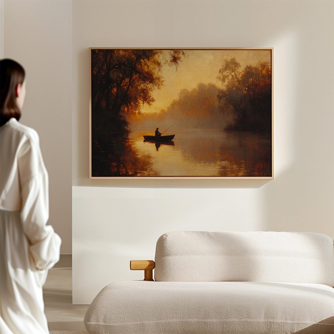 Lone Fisherman in a Boat on a Golden River at Sunset Tranquil Poster - Image 7