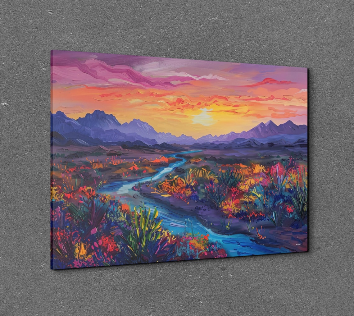 Turquoise River Winding Through a Vivid Desert Sunset Panoramic Poster - Image 3