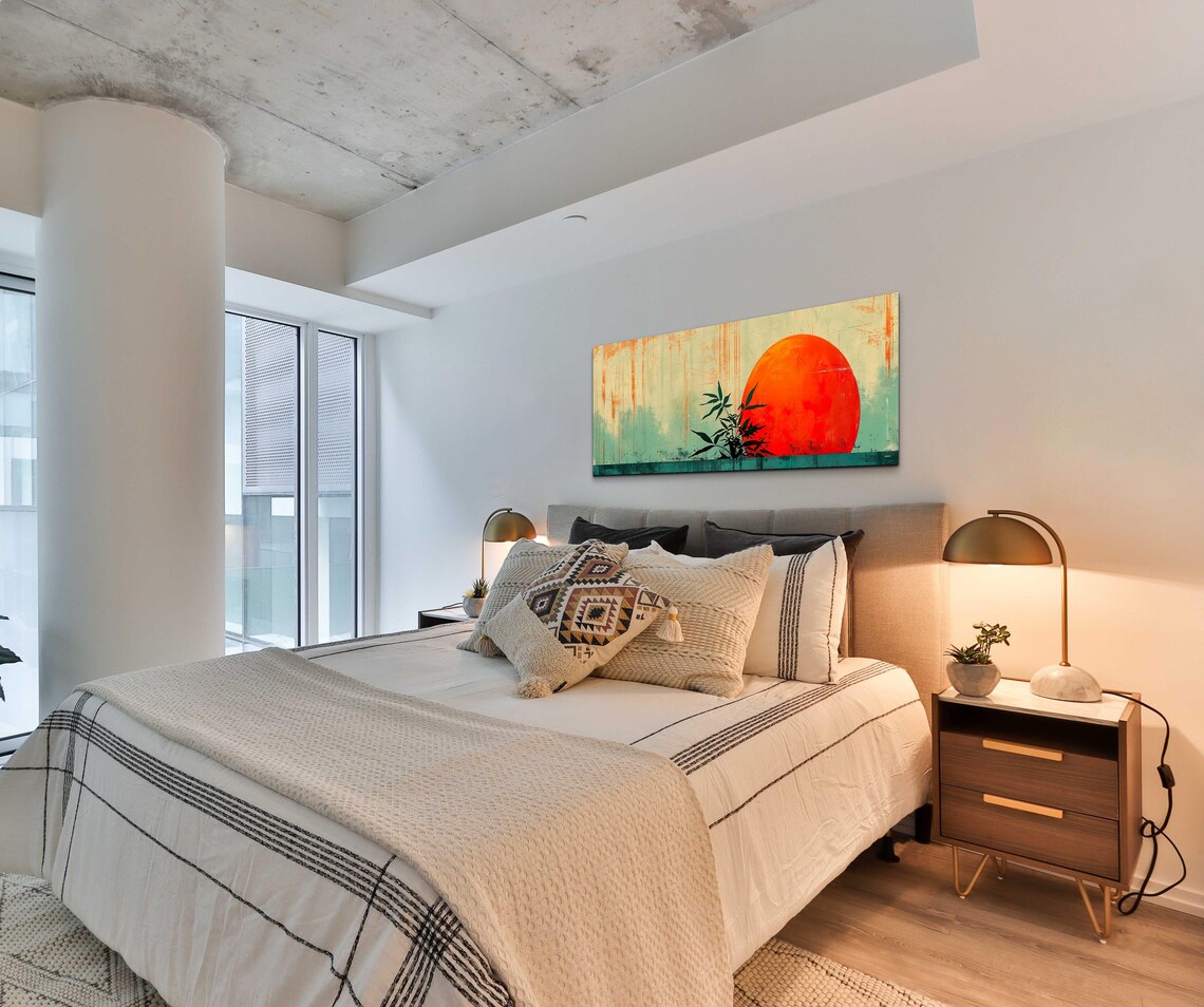 Panoramic Geometric Mid-Century Modern Sunrise - Image 4