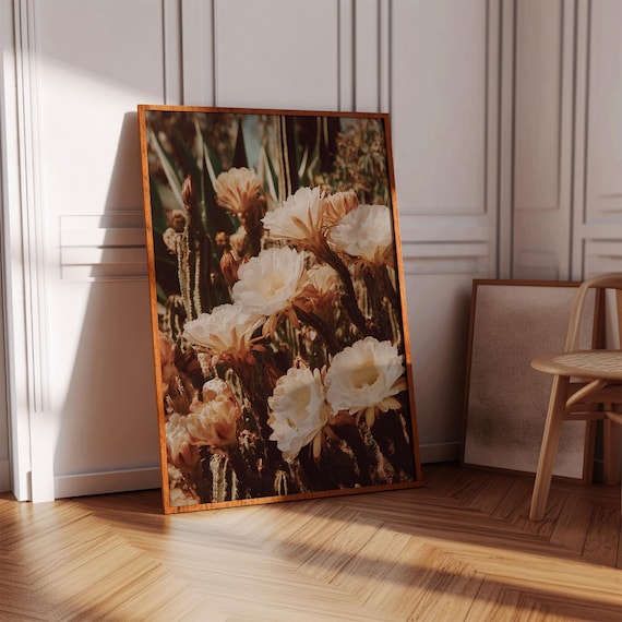 Blooming Cactus Flower Canvas Wall Art Desert Botanical Print Rustic Boho Southwestern Decor Succulent Garden Floral Artwork