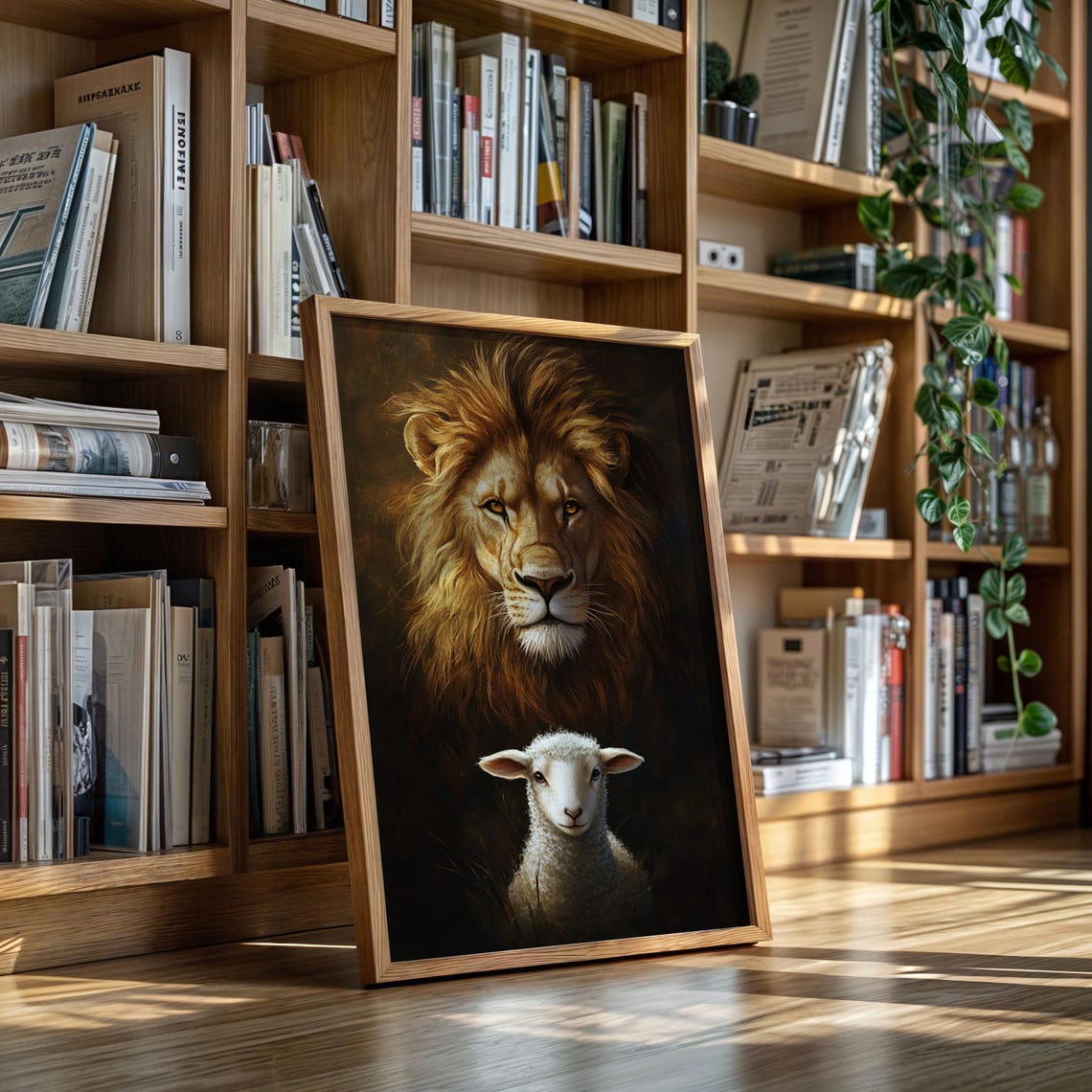 Lion and Lamb Majestic Christian Symbolism Wildlife Faith Poster