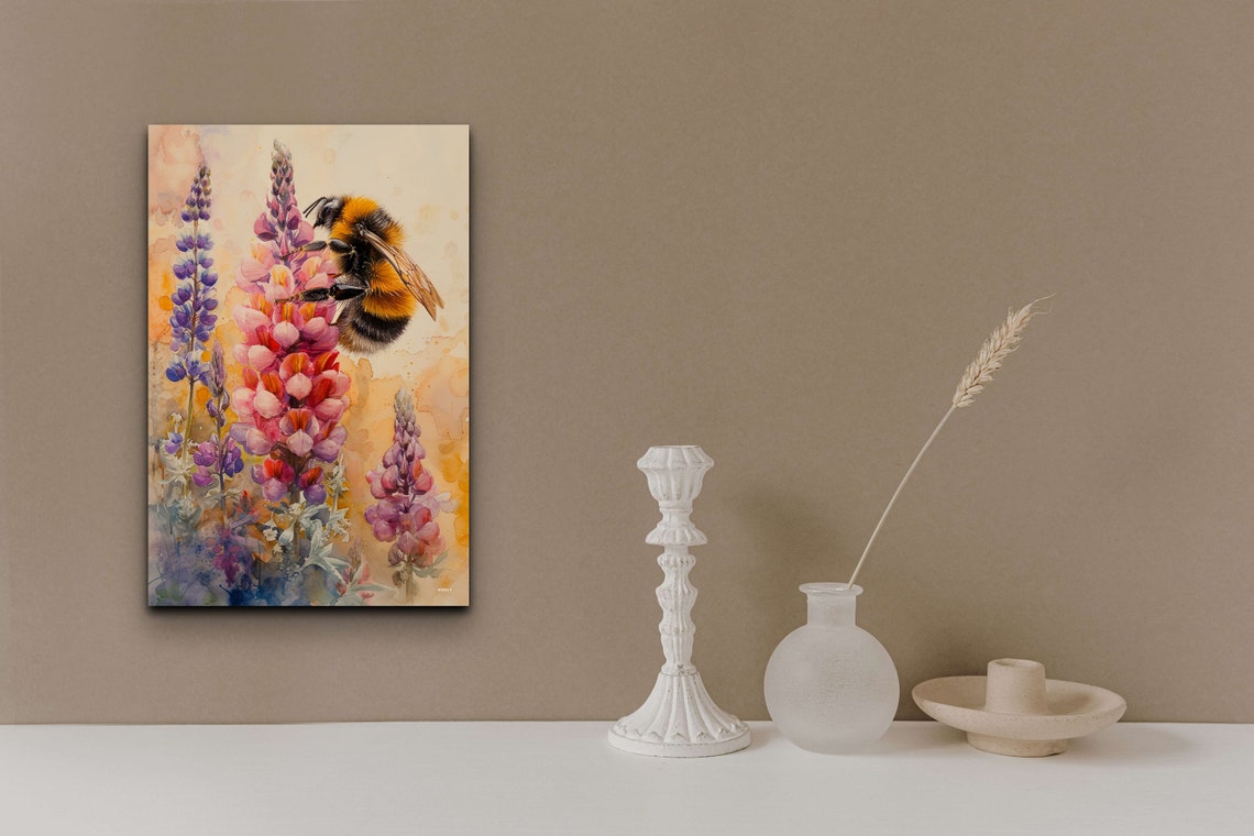 Bumble Bee Lupine Flowers Watercolor Garden Pollinator Poster - Image 6