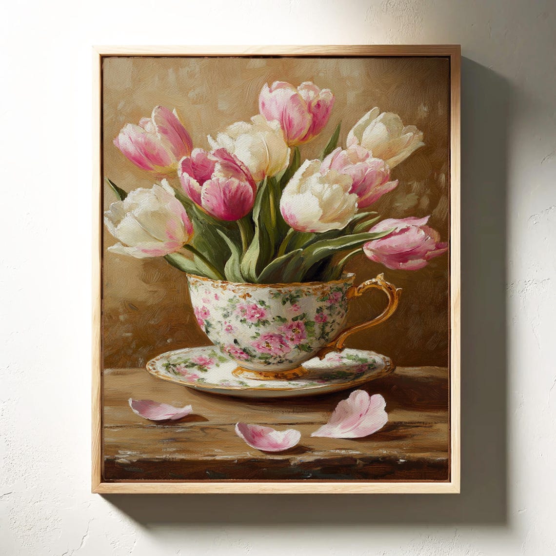 Pink Tulips in Vintage Floral Teacup Romantic Cottage Poster - Image 3