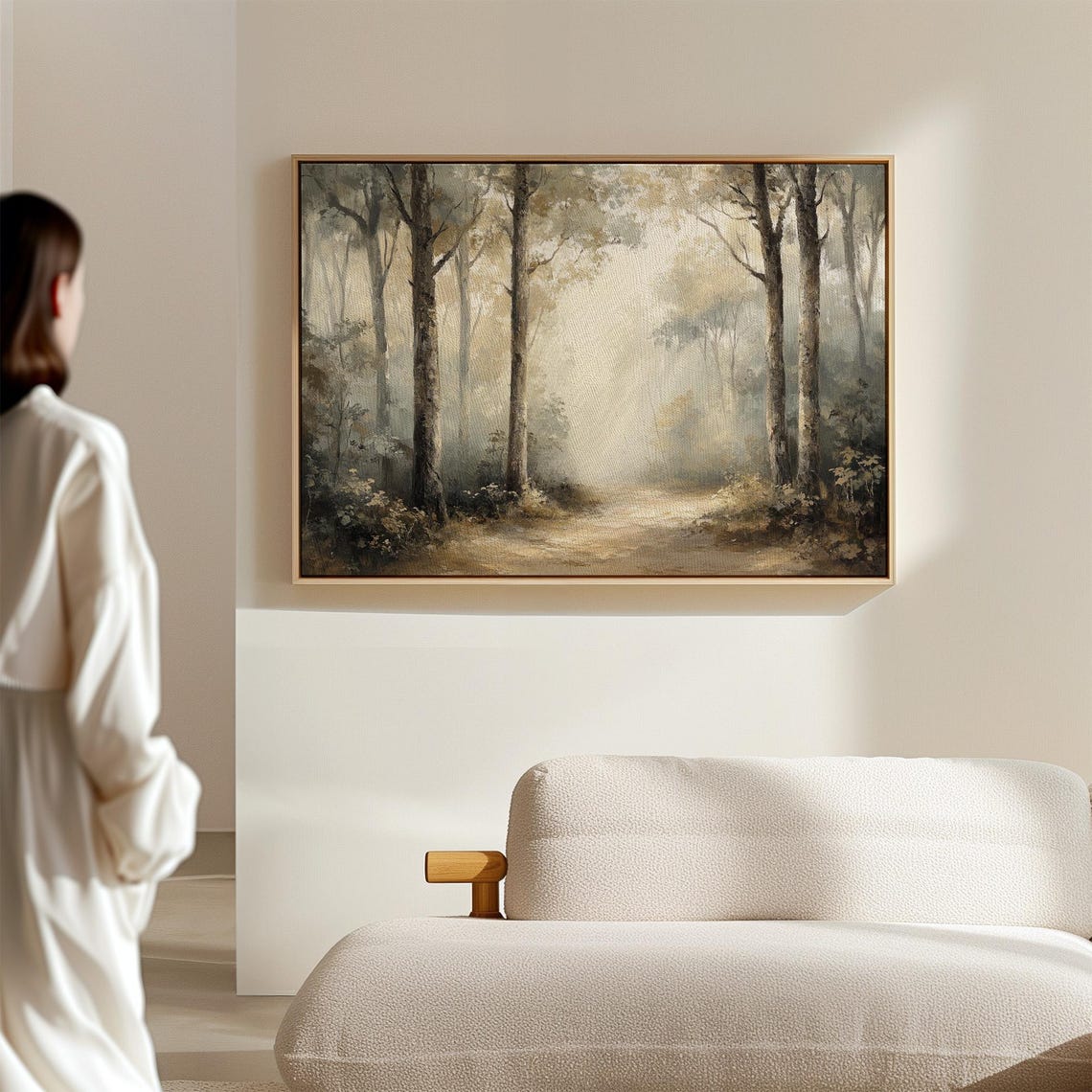 Misty Forest Path Through Tall Trees Soft Morning Light Vintage Poster - Image 5