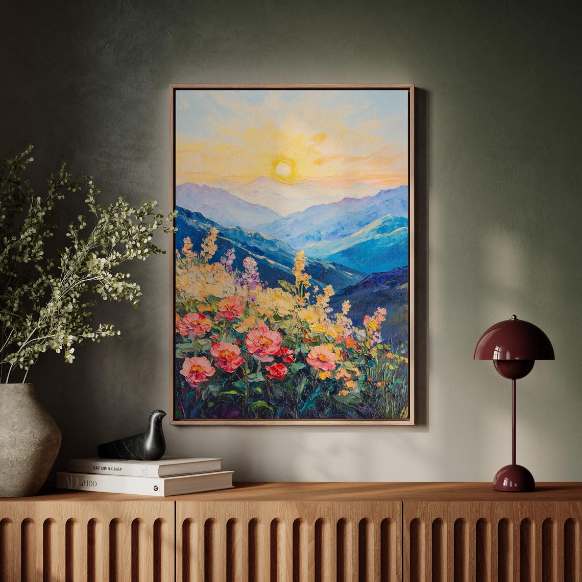 Sunlit Mountain Meadow Wildflowers Golden Sunrise Landscape Poster - Image 7