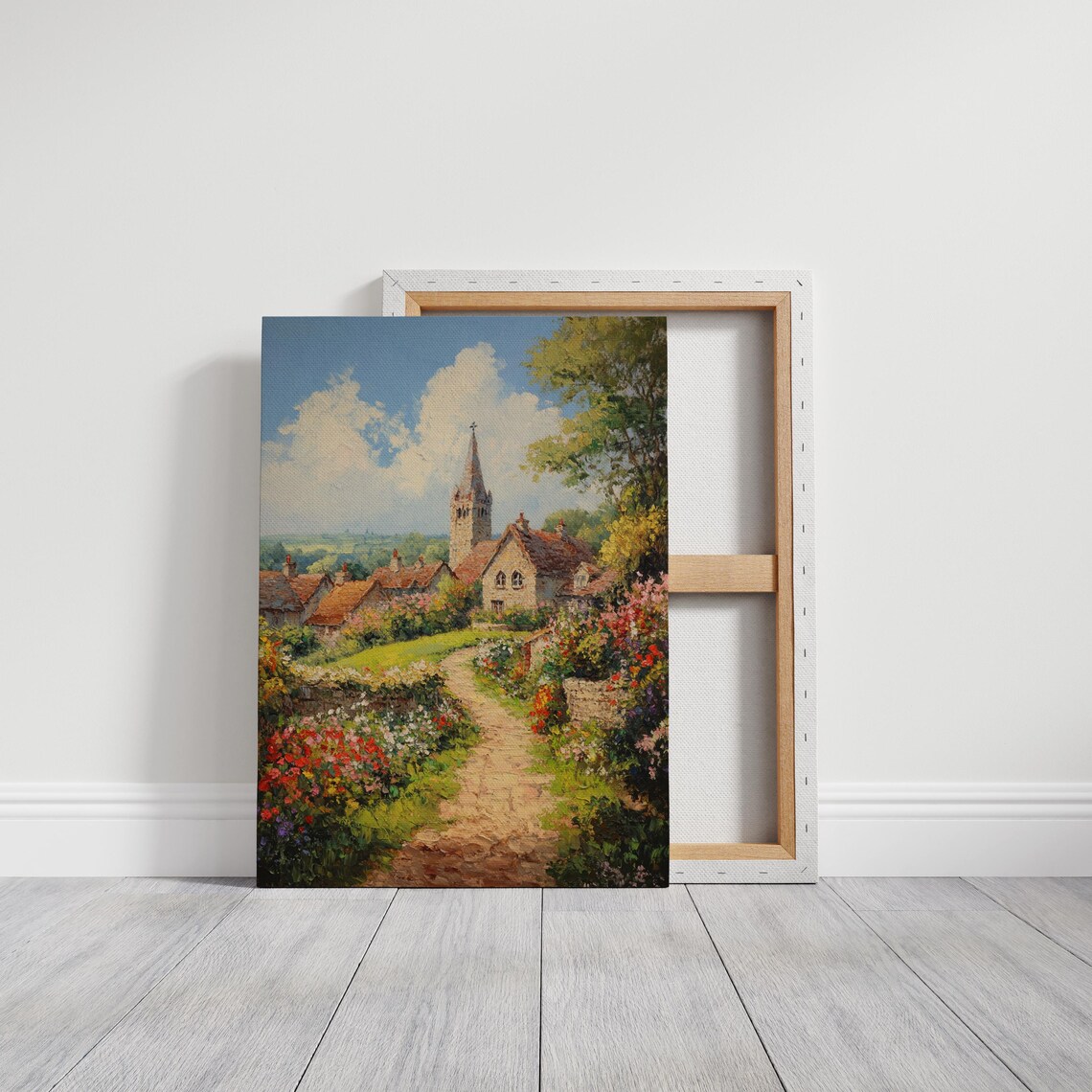 Charming Village Church Path Floral Garden Landscape Art Poster - Image 3