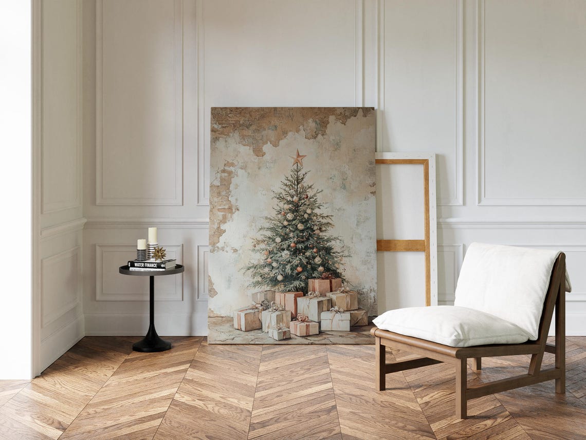 Rustic Christmas Tree With Vintage Ornaments and Gift Boxes Poster - Image 4