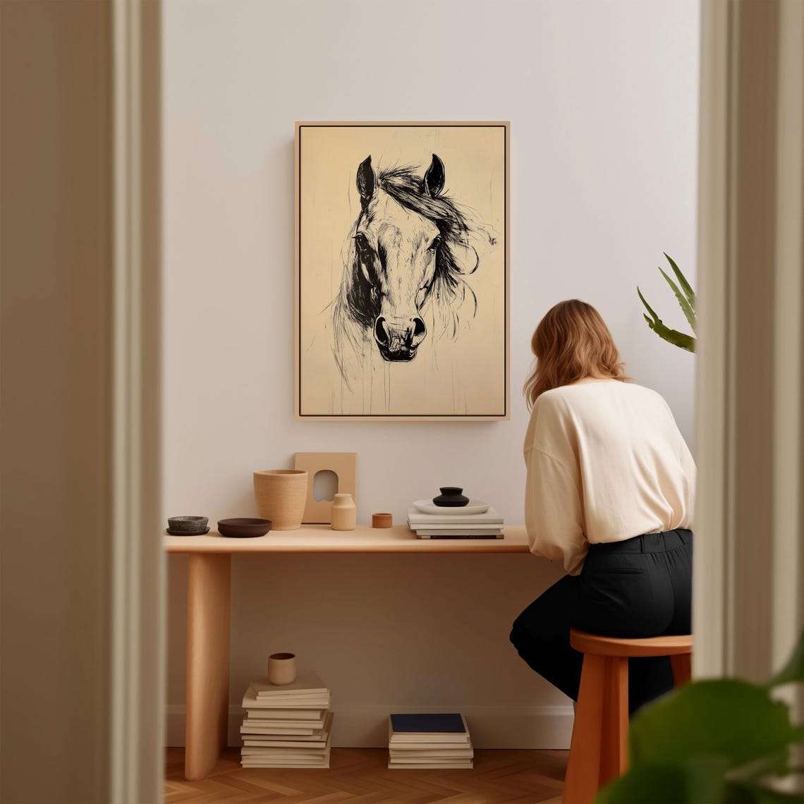 Expressive Front Facing Horse Ink Sketch Equine Painting Poster - Image 2