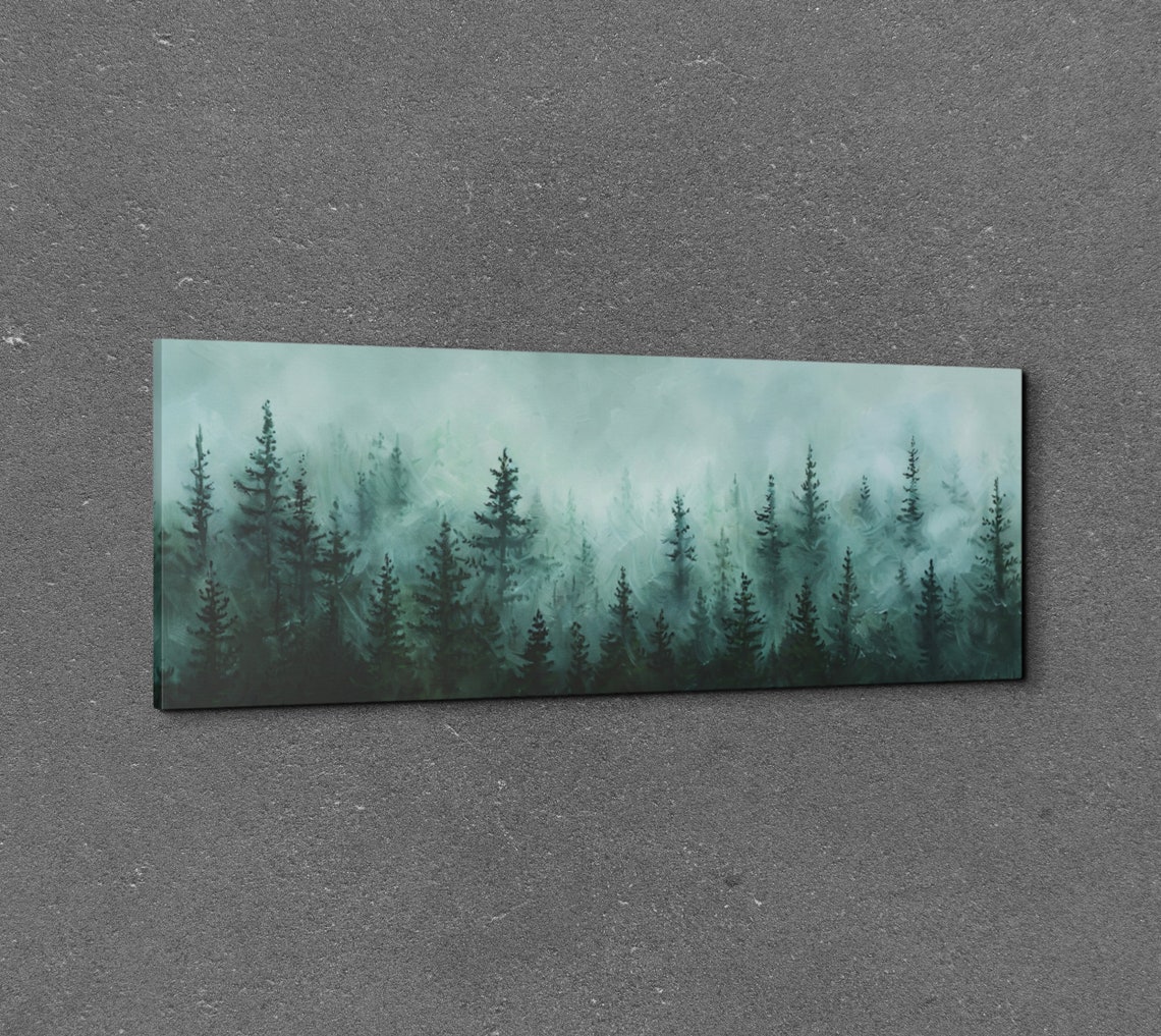 Watercolor Pale Green Fog Veiling a Quiet Pine Forest Poster - Image 3