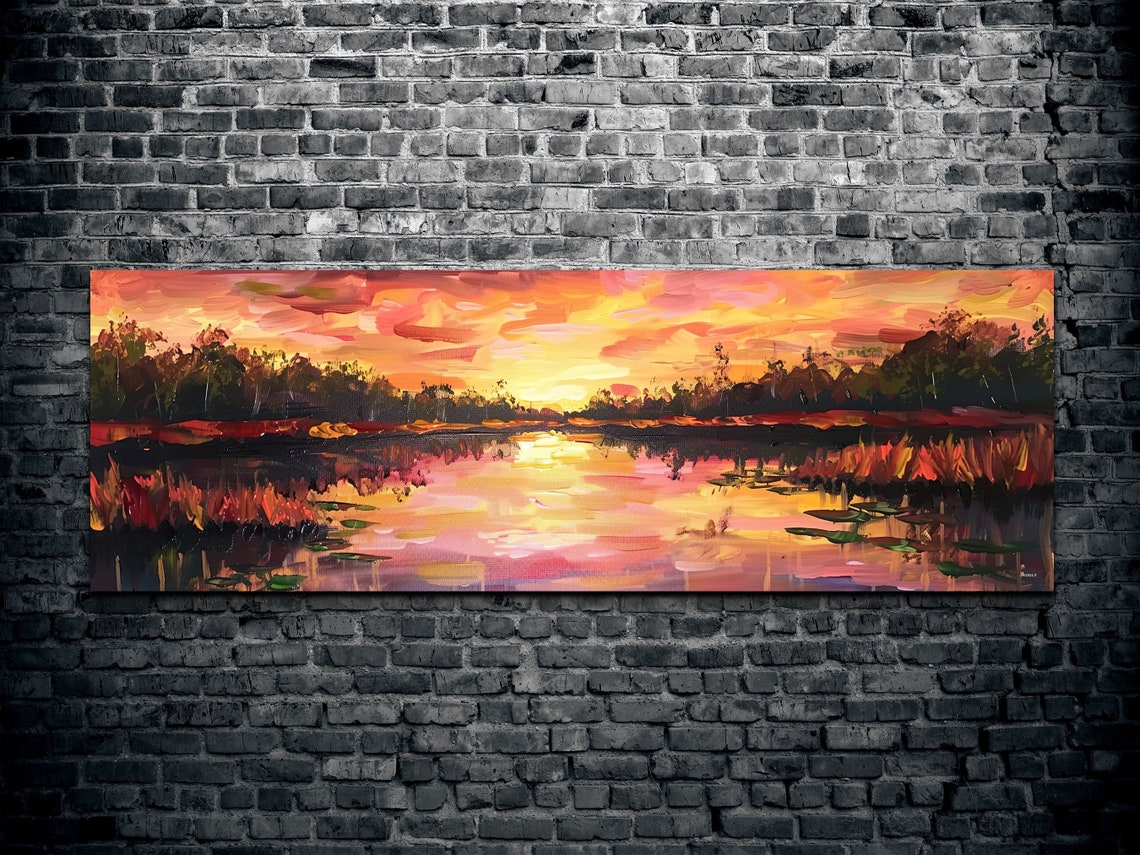 Impressionistic Sunset Over a Pink and Gold Wetland Marsh Poster - Image 2