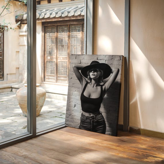 Modern Cowgirl Pose Black And White Western Wall Art