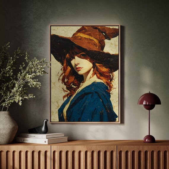 Cowgirl In Rustic Brown Hat Western Oil Painting