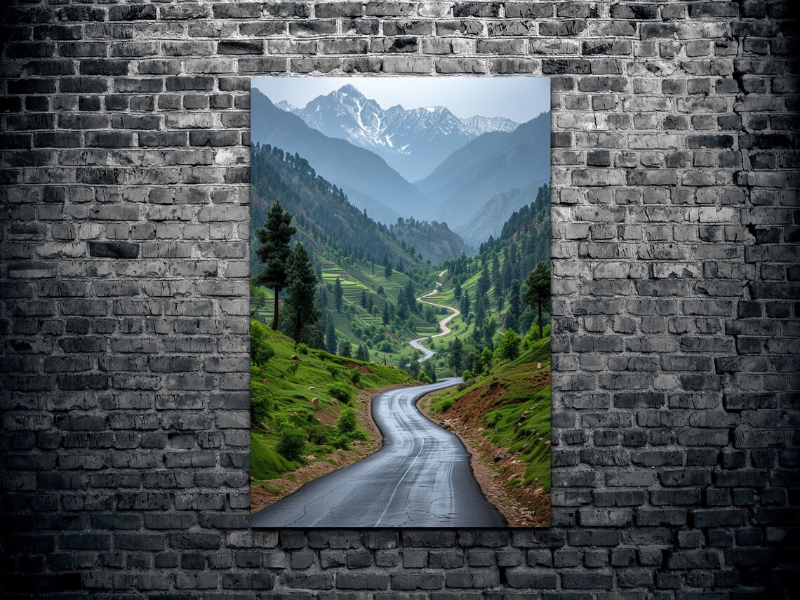 Kashmir Mountain Road Art Print Kashmir Wall Art Decor Home Decor Home Gift Portrait Wrapped - Image 2