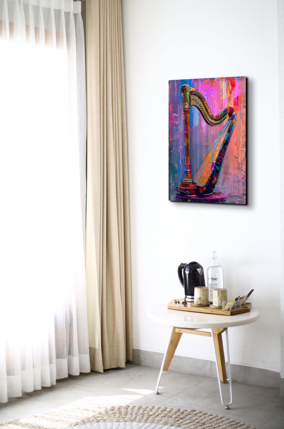 Pop Art Harp Golden Pink Modern Music Instrument Decor Wall Art - Image 6