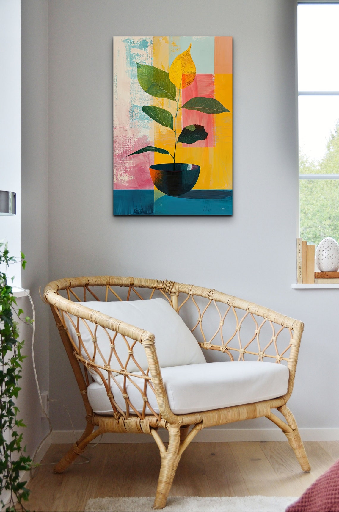 Potted Green Plant Colorful Block Background Modern Still Life Poster - Image 5