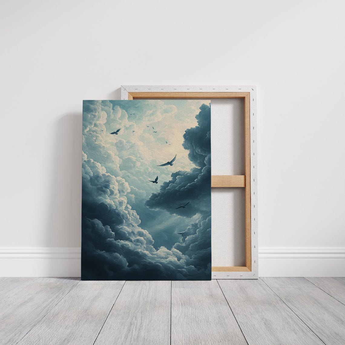 Soaring Birds In Dramatic Billowing Teal Clouds Ethereal Sky Poster - Image 3