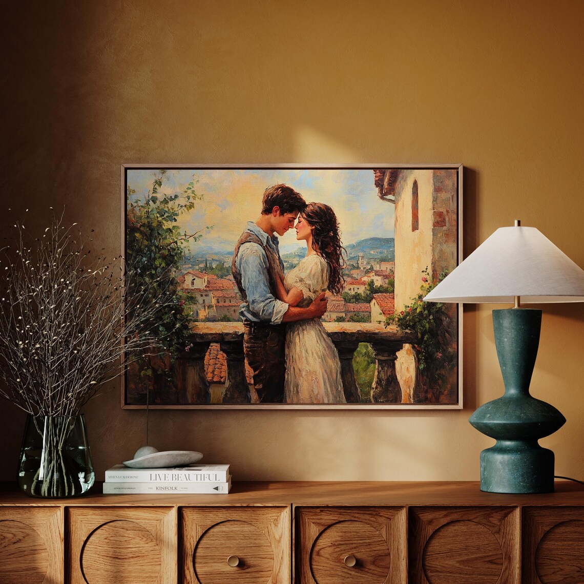 Romantic Balcony Embrace Art Print, Vintage Love - Image 4