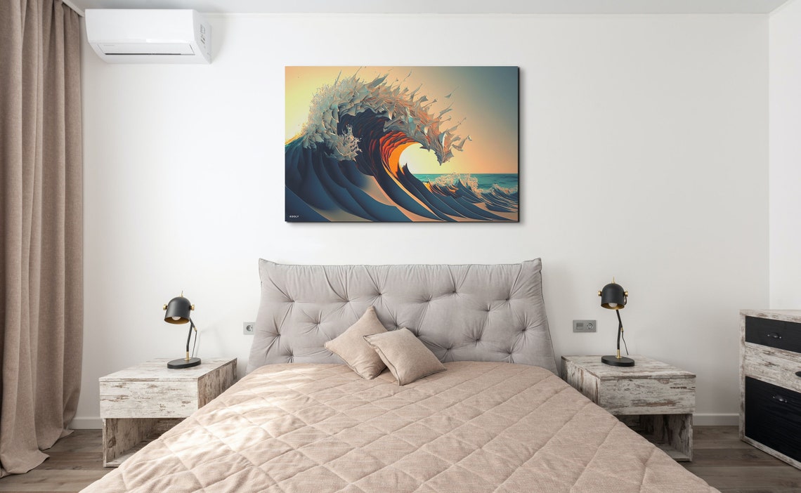 Giant Curling Ocean Wave Sunset Sculpture Style Surf Art Poster - Image 6