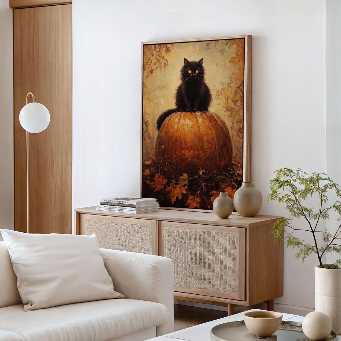 Black Cat On Pumpkin, Cozy Fall Halloween Art - Image 6