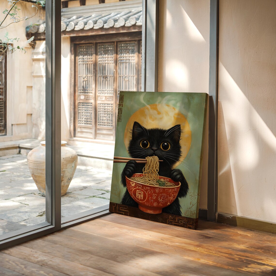 Black Cat Enjoying Ramen, Whimsical Kitchen Decor - Image 6