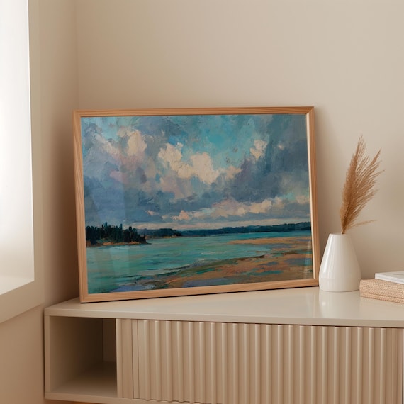 Tranquil Coastal Horizon Turquoise Water Vintage Seascape Poster