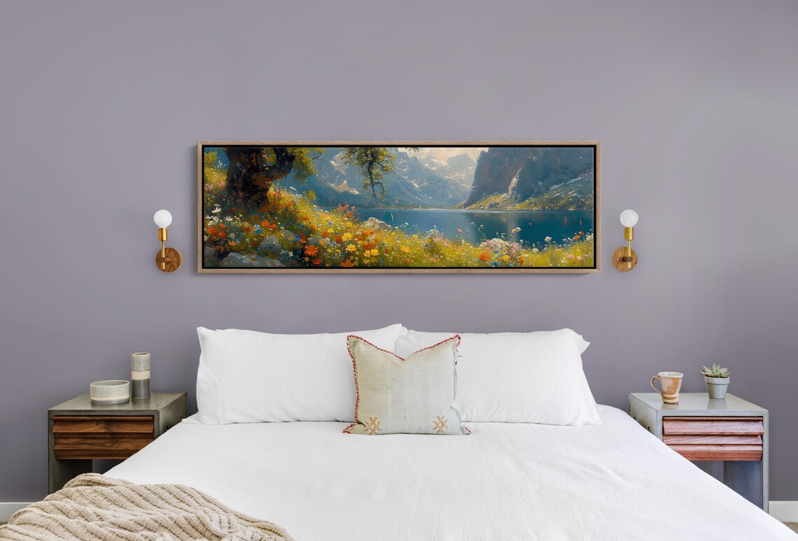 Wildflowers Mountains and Lake Oil-Style Art Print - Image 5