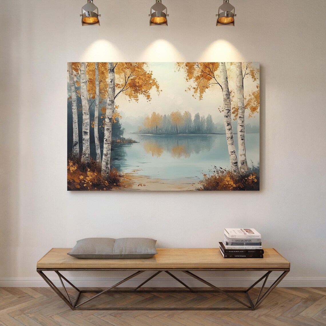Autumn Birch Tree Landscape, Rustic Lake Scene - Image 6