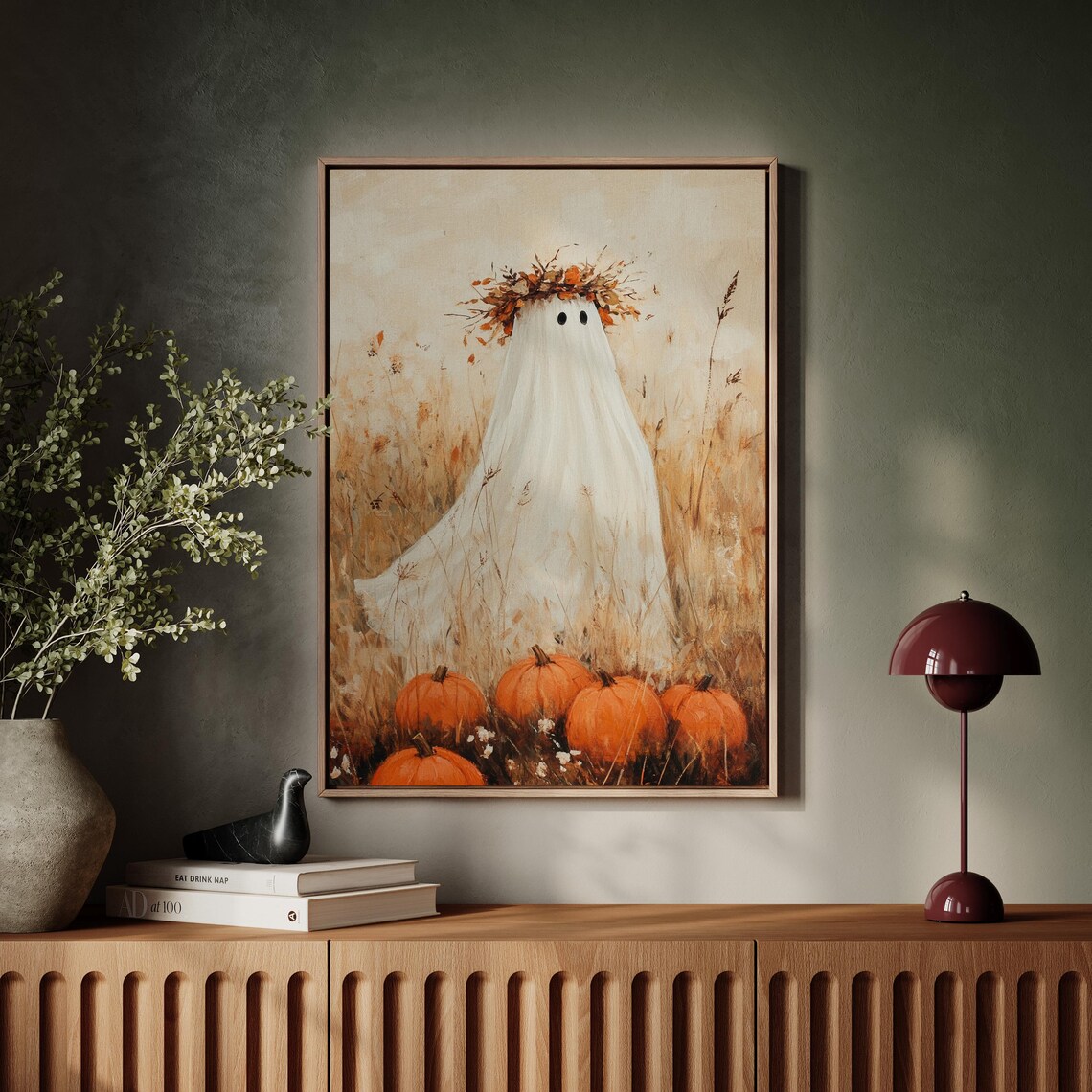 Whimsical Ghost In Autumn Meadow, Rustic Halloween Decor - Image 4