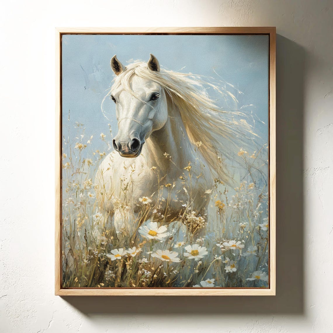 White Horse Daisy Meadow Blue Sky Majestic Equestrian Poster - Image 3