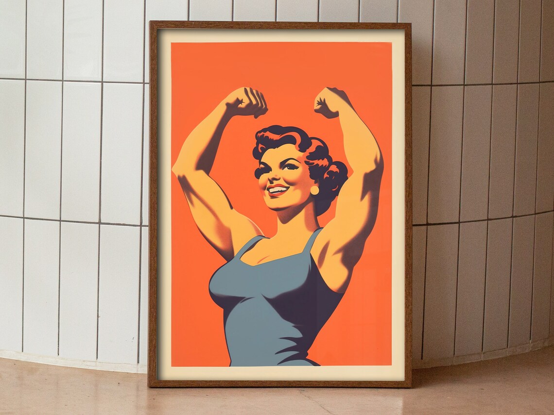 Retro Gym Poster Gym Art Print Gym Wall Art Female Gym Print Bodybuilder Print 50s Style Poster Art For Home Gym Motivation Art - Image 3