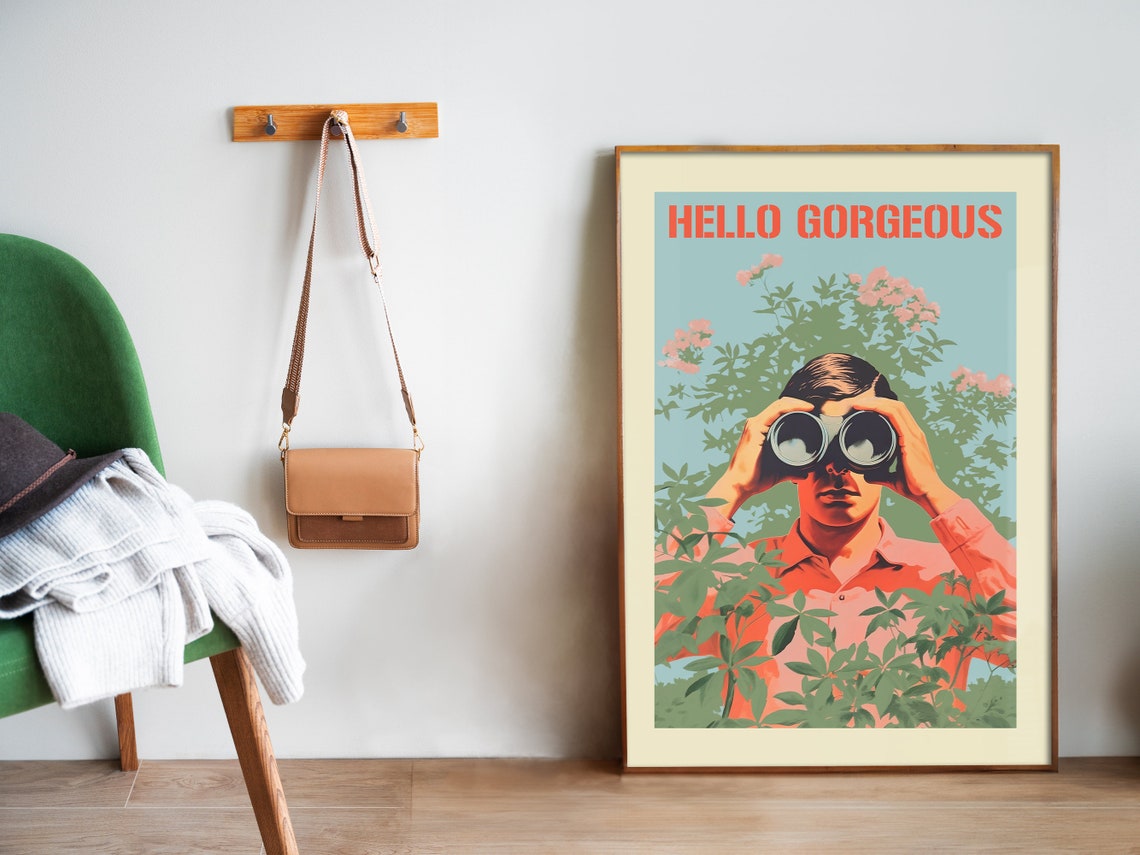 Hello Gorgeous Man With Binoculars Vintage Jungle Art Poster - Image 5